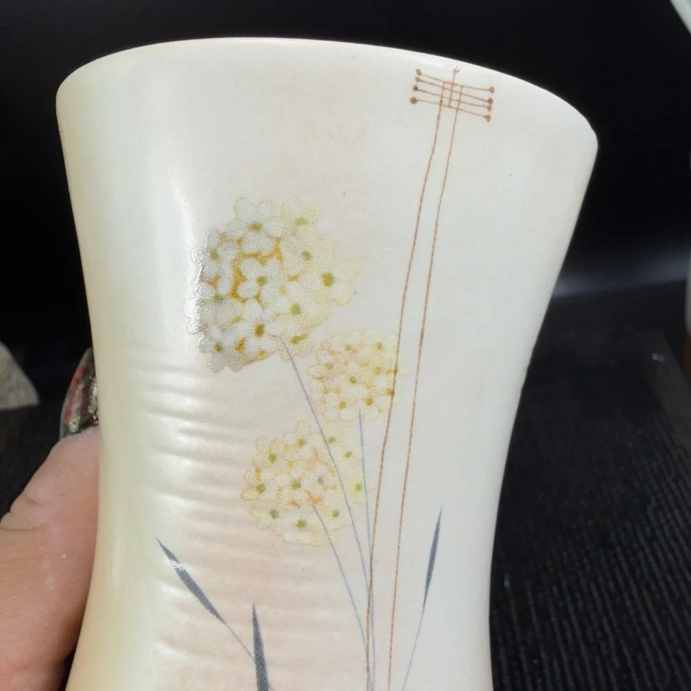 Croscill China Floral Ceramic Vase Cup Cream Yellow Flowers Ribbed‎ Texture VTG